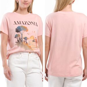 FARM Rio XXS-XS-S-M Light Pink Amazonia Graphic Front Short Sl T